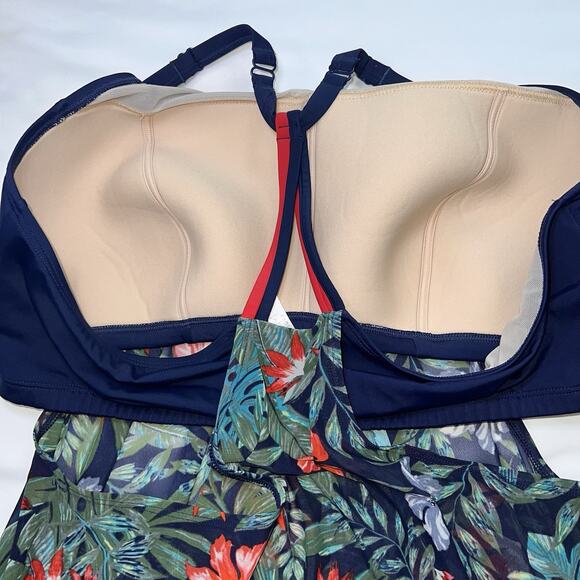 Cacique Swim Tankini Plus Size 22W Navy Floral Racerback Tank Skort Ruching Pool - Picture 15 of 15